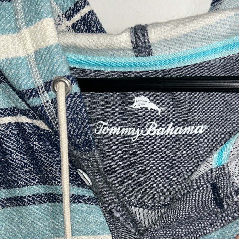 Tommy Bahama Men's Blue Horizon Baja Pullover Cotton Hoodie - Bering Blue Stripe - Picture 3 of 9